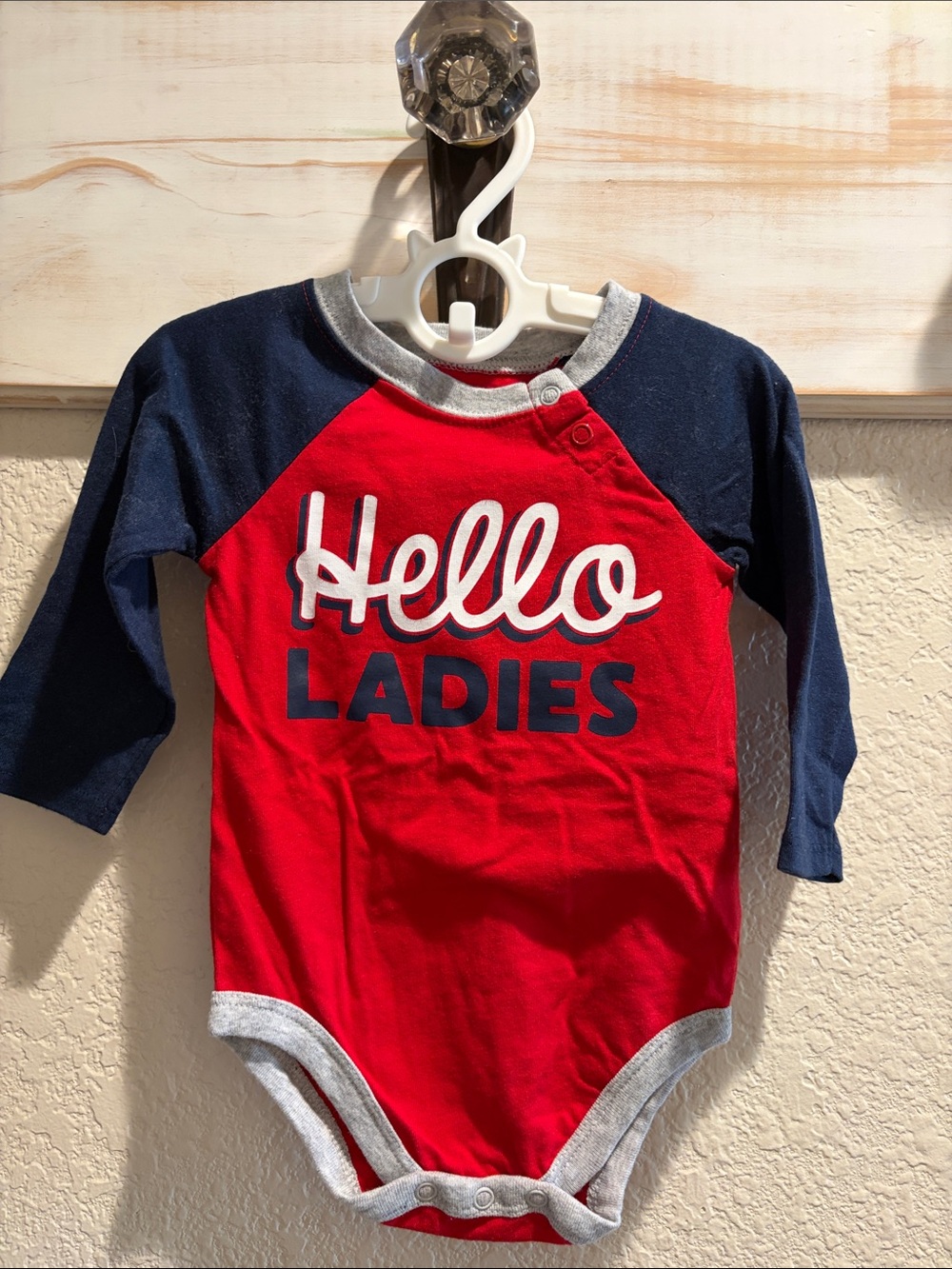 Hello Ladies Red & Navy Baby One-Piece Bodysuit